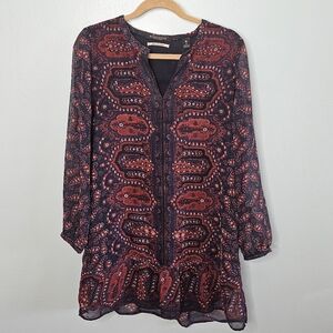 Scotch & Soda Peplum Long Sleeve Sheer Dress, multi color Paisley | 1/S